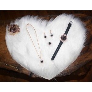 Women's Fashion Jewelry Rose Gold Heart Crystal Necklace Earrings Ring & Watch